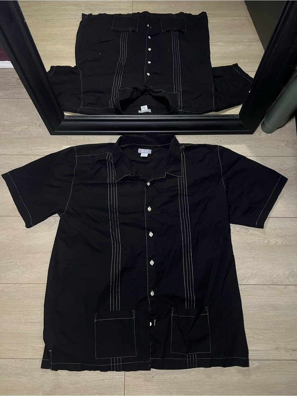 Y2K 2000s Black Union Striped Two Pocket Button Down Shirt